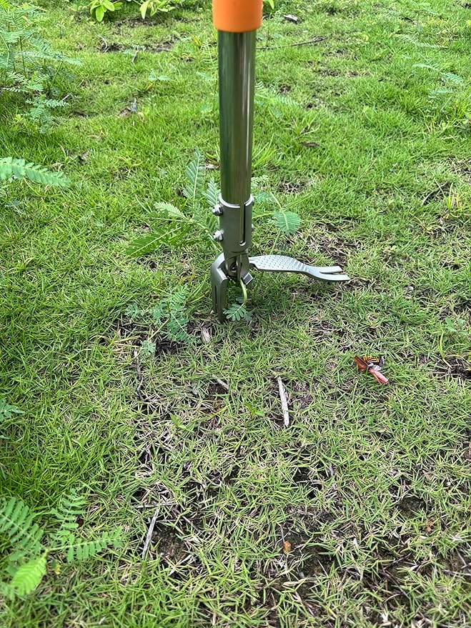 YYMIYU 52" Stand Up Weed Puller Tool – 4-Claw Stainless Steel Weeder with Grass-Pushing & Weed-Ejection Design – Heavy-Duty 0.8mm Steel Handle for Effortless Root Removal