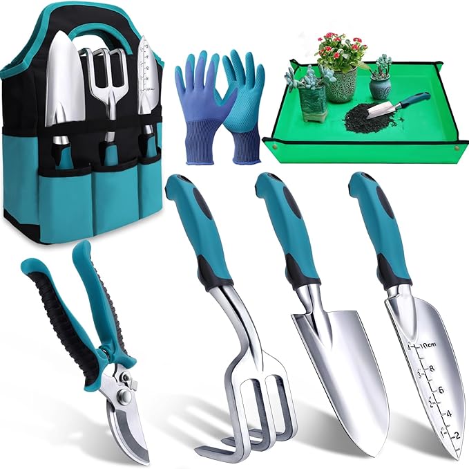 Kynup Garden Tools 7-Piece, Gardening Hand Tools, Gardening Tools Set Cultivators Pitchforks with Rust-Proof,Stainless Steel, Aluminum Alloy Material, Gardening Supplies Set Ideal Gift